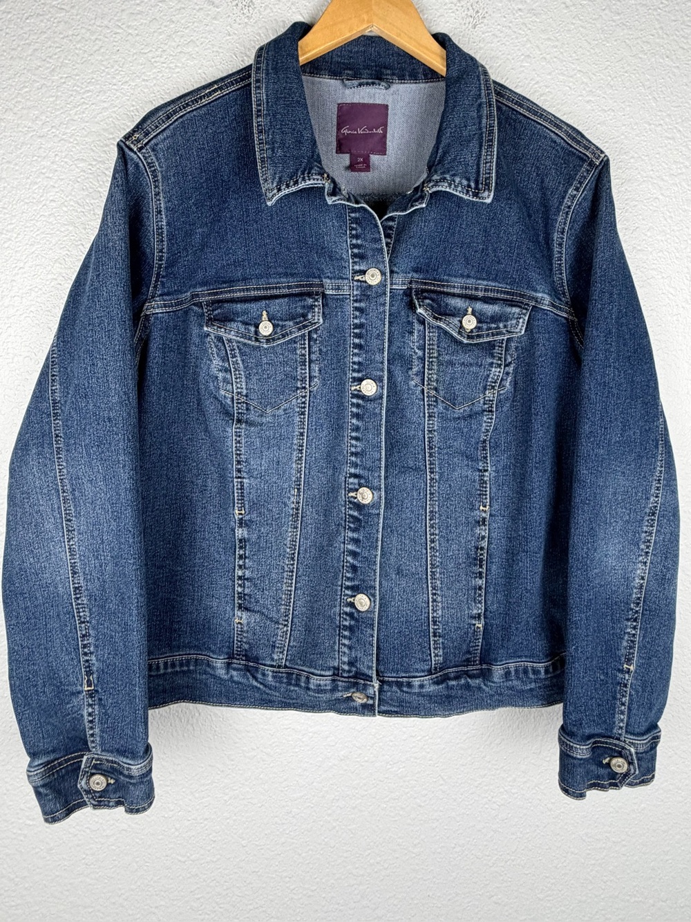 Gloria Vanderbilt classic blue denim jean jacket button front plus size 2X